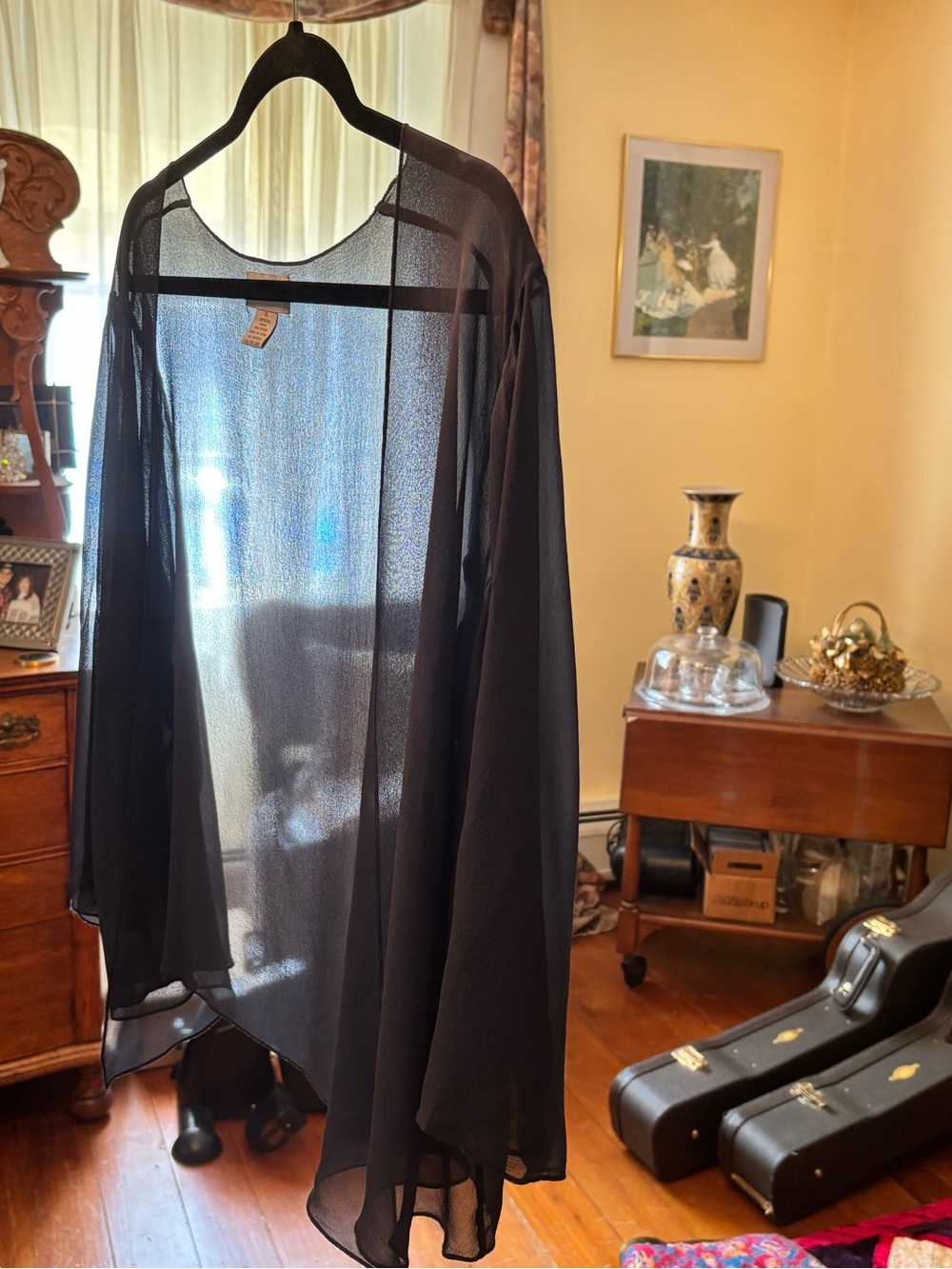 Soft Surroundings Sheer Black Silk Cardigan, light feel and polished look. - Picture 7 of 7